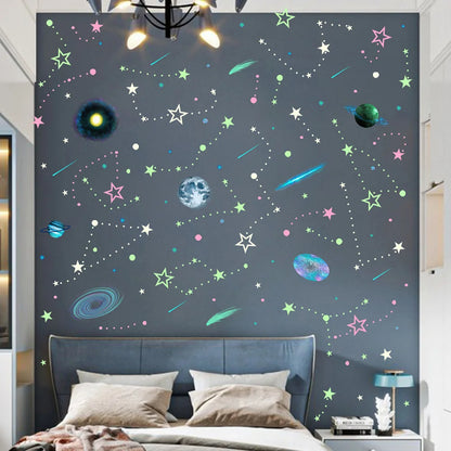 Luminous Stars Dots Planet Wall Mural Glow In The Dark Decals