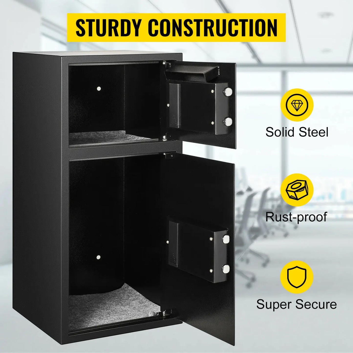 VEVOR 33" Double Door Safe Deposit Box Secret Hidden Piggy Bank Steel Separate Storage Space Electronic Lock