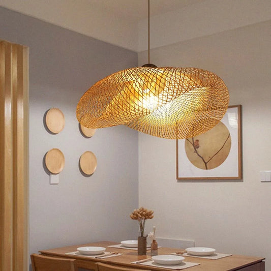 Bamboo rattan wicker chandelier 60/50/40cm Handmade Lampshade LED hanging woven lamp shade