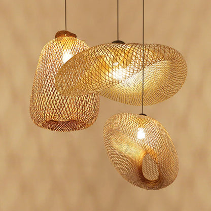 Bamboo rattan wicker chandelier 60/50/40cm Handmade Lampshade LED hanging woven lamp shade