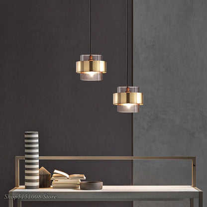 Modern gold Cylindrical glass LED pendant light nordic fixtures