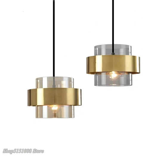 Modern gold Cylindrical glass LED pendant light nordic fixtures