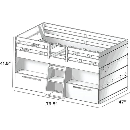 Loft Bed Twin Size, Solid Wood Low Loft Bed with Storage Drawer and Ladder Modern Farmhouse Loft Bed for Kids