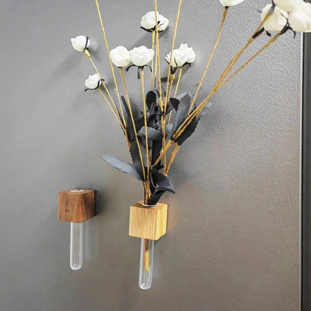 Wooden Test Tube Vase DIY Flower Arrangement Magnetic Simulation Flower Vase