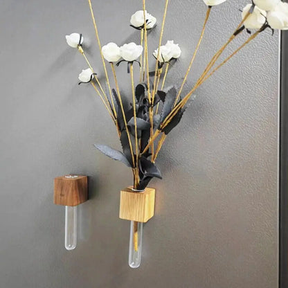 Wooden Test Tube Vase DIY Flower Arrangement Magnetic Simulation Flower Vase