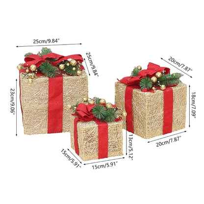 Christmas Decoration Gift Box Ornament With Bowknot 3pcs