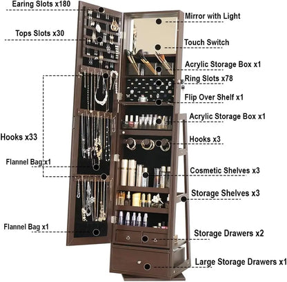 360 Swivel Full Length Mirror Jewelry Cabinet Standing Within