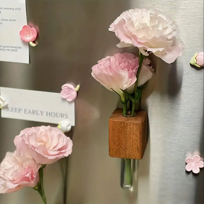 Wooden Test Tube Vase DIY Flower Arrangement Magnetic Simulation Flower Vase