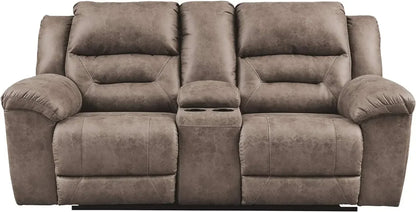 Signature Design by Ashley Stoneland Faux Leather Manual Double Reclining Loveseat with Center Console