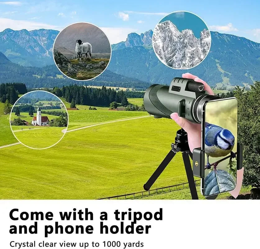 80x100 HD Monocular for Smartphone Adapter & Tripod Telescope with BAK4 Prism