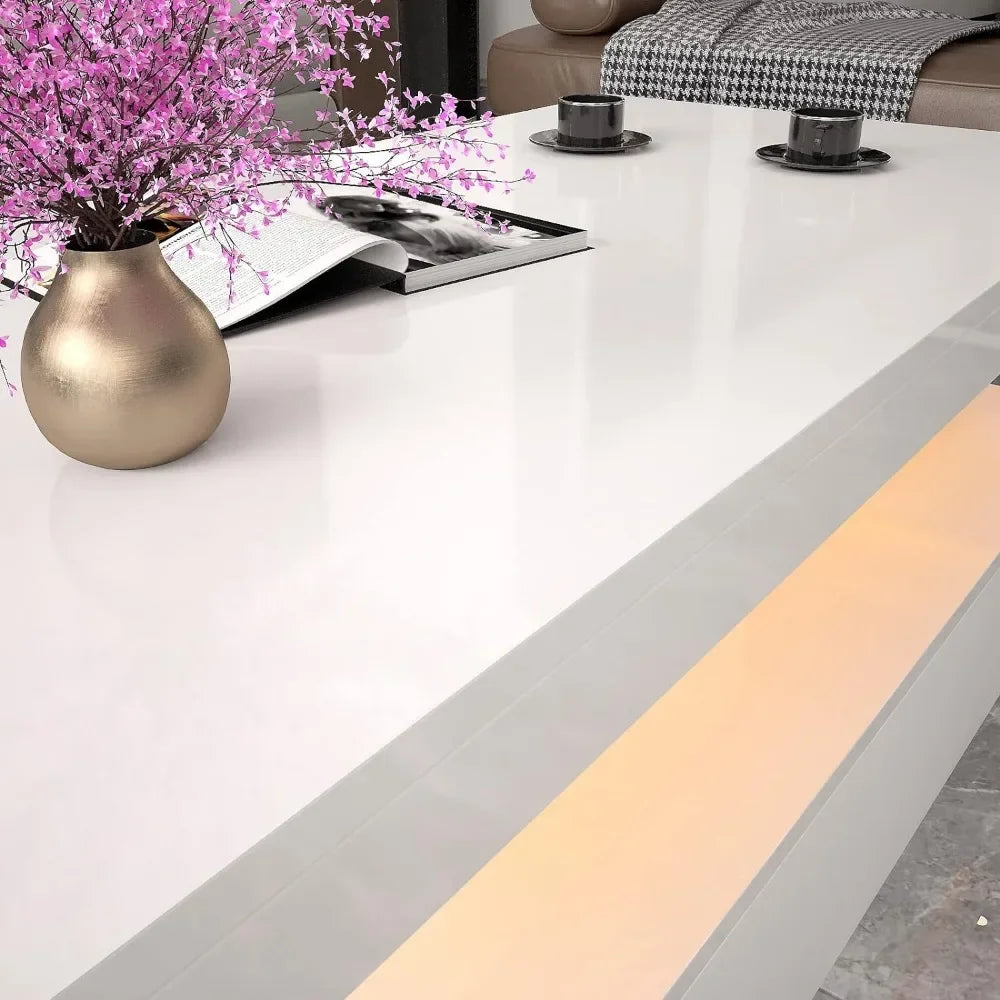 White Rectangular Coffee Table With RGB LED Light Furniture