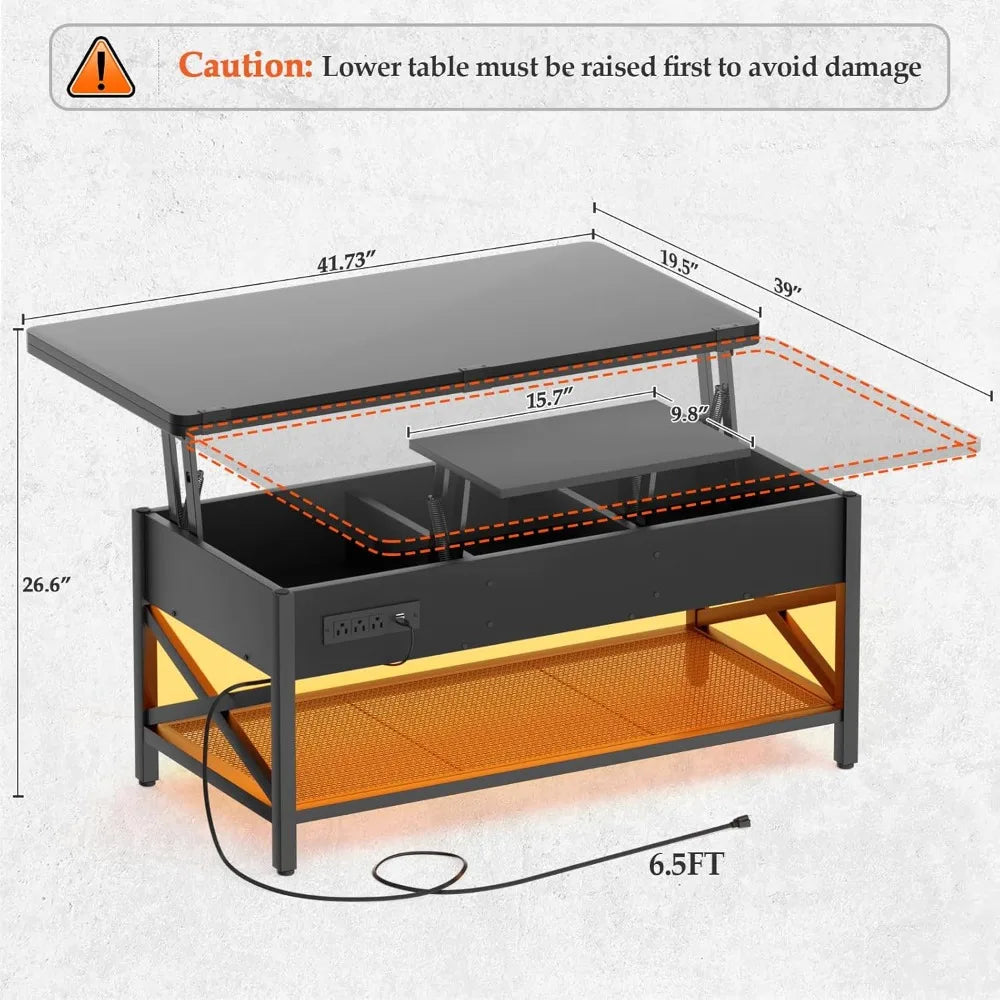 Multi-Function Coffee Table Converts to Dining Table Center Table with Shelves