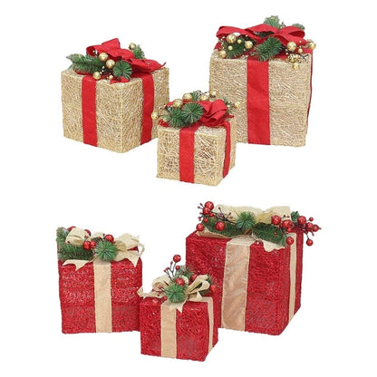 Christmas Decoration Gift Box Ornament With Bowknot 3pcs