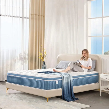 Queen Mattress, 14 Inch, Gel Foam Mattress, Coils Innerspring Mattress, Support & Pressure Relief, Medium Firm