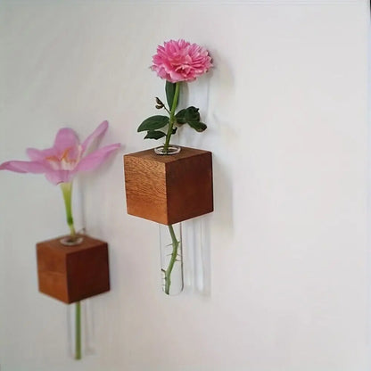 Wooden Test Tube Vase DIY Flower Arrangement Magnetic Simulation Flower Vase