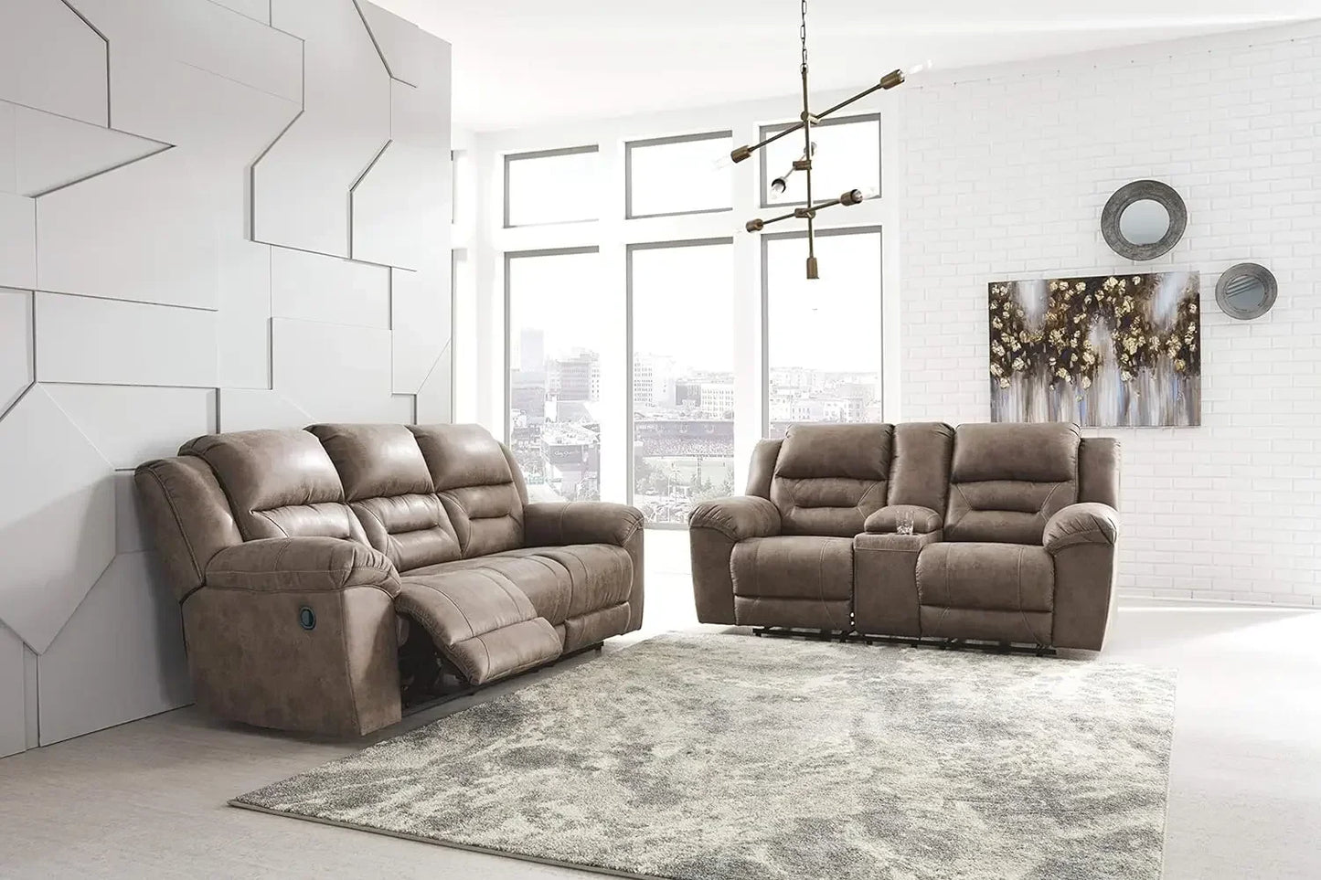 Signature Design by Ashley Stoneland Faux Leather Manual Double Reclining Loveseat with Center Console