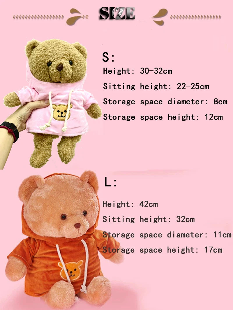 30/40cm Plush Bear Hidden Safes Storage Compartment