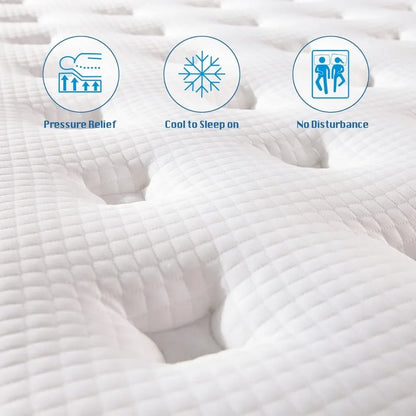 Queen Mattress, 14 Inch, Gel Foam Mattress, Coils Innerspring Mattress, Support & Pressure Relief, Medium Firm