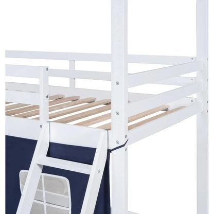 House Twin Loft Bunk Bed with Tent, Kids Twin Loft Bed with Ladders