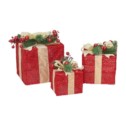 Christmas Decoration Gift Box Ornament With Bowknot 3pcs