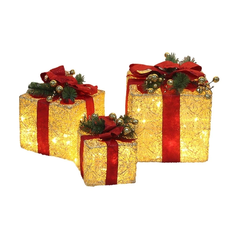 Christmas Decoration Gift Box Ornament With Bowknot 3pcs