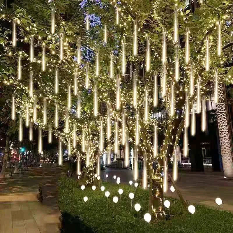 Outdoor LED Meteor Shower Lights Falling Rain Drop Fairy String Light Waterproof