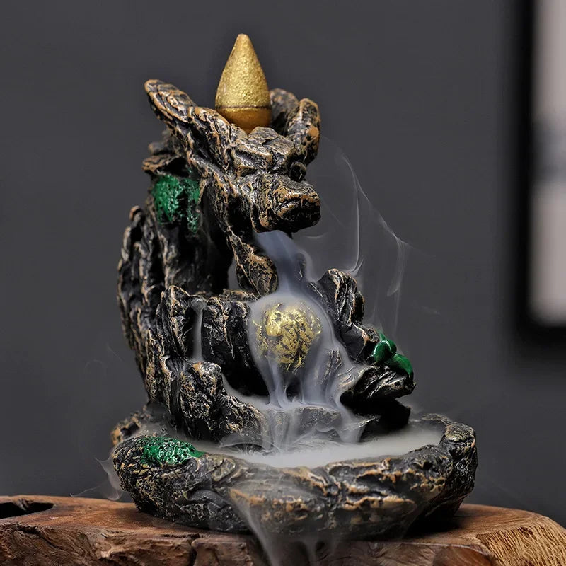 1pc Resin Auspicious Dragon Spitting Incense Burner Waterfall Backflow Incense Holder Home Ornament (Without Incense)