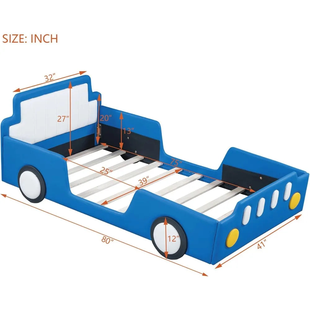 Leather Car Bed Frame Twin Size with Headboard,Fits Standard Twin Mattress(No Mattress)