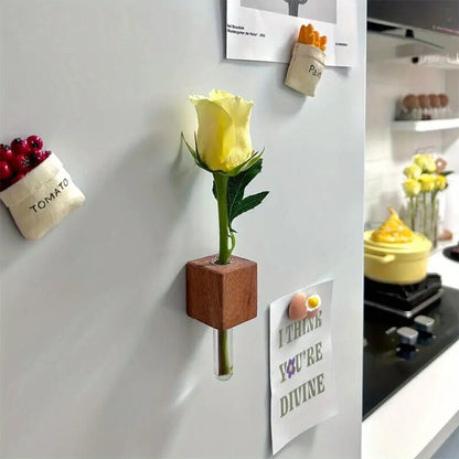 Wooden Test Tube Vase DIY Flower Arrangement Magnetic Simulation Flower Vase