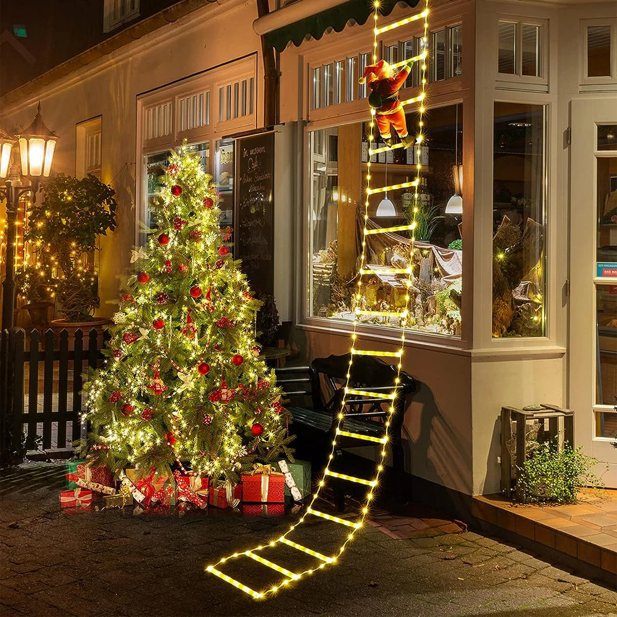 Santa Claus Climbing Ladder Warm Light 2024 Christmas Decorations