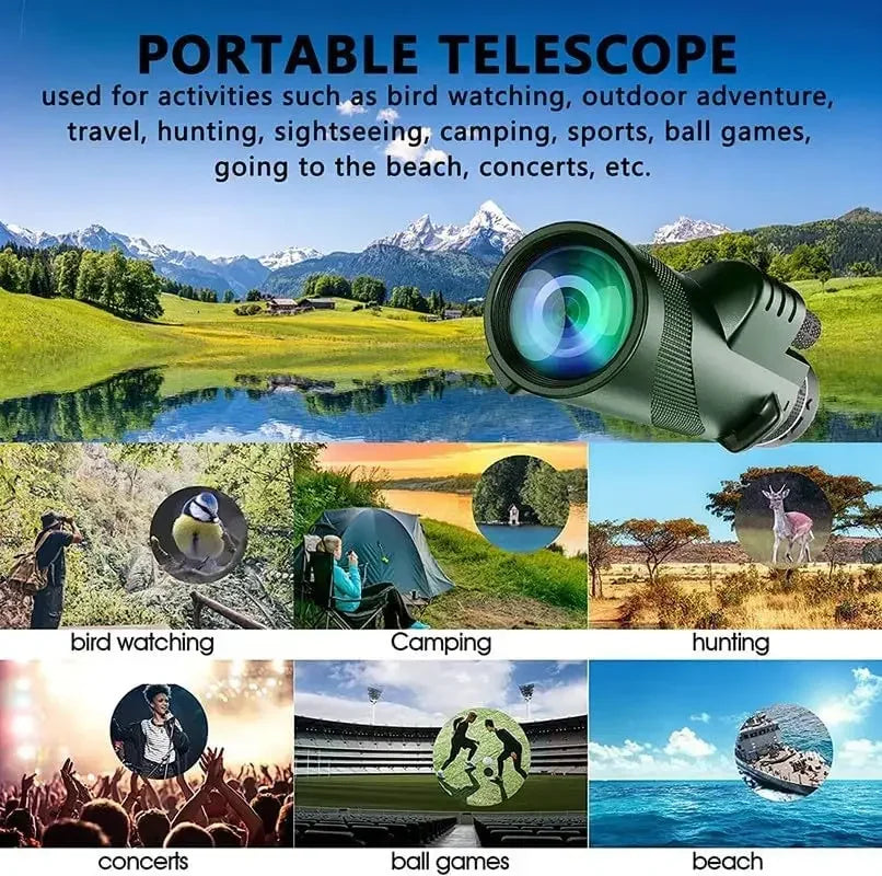 80x100 HD Monocular for Smartphone Adapter & Tripod Telescope with BAK4 Prism