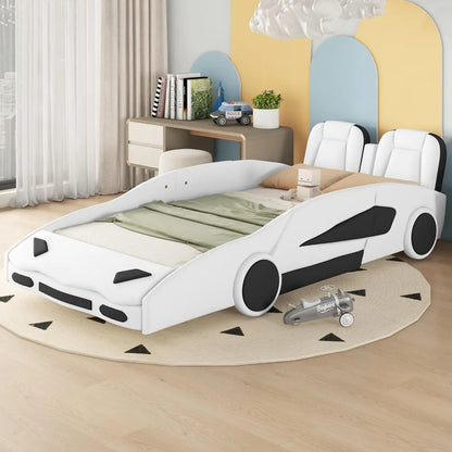 Twin Size Race Car Bed for Kids, Cool Car Bed Frame with Wheels