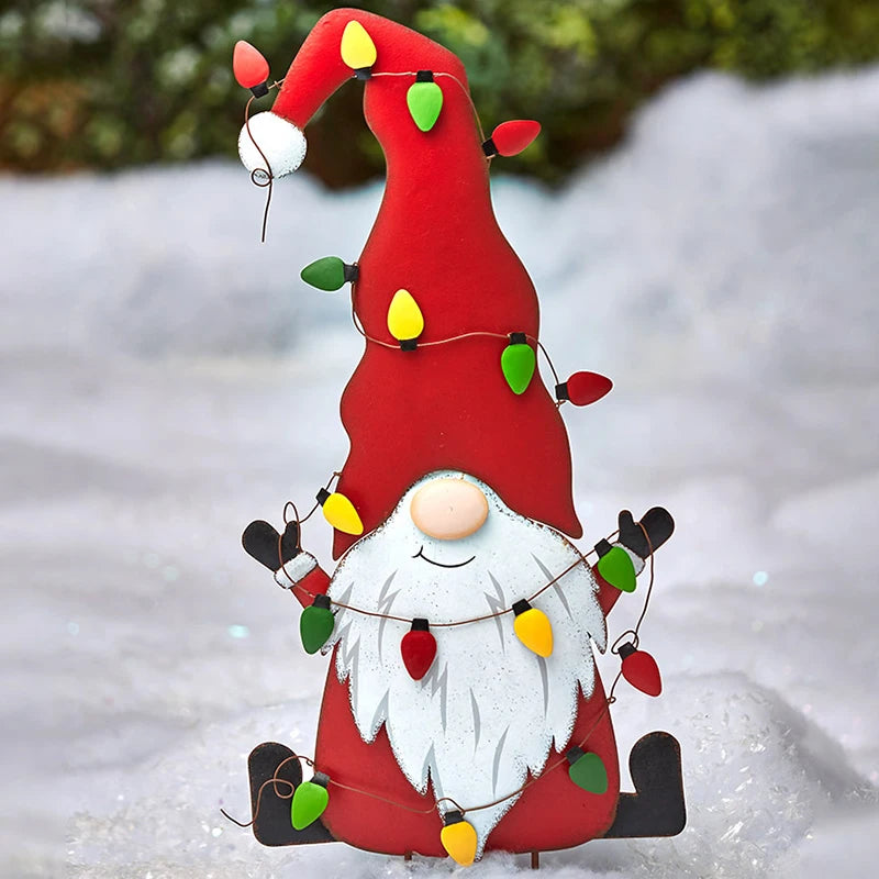 Metal Gnome Yard Stake Christmas Decorative Ornaments