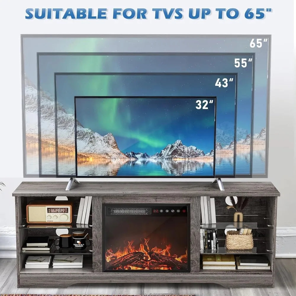 Fireplace TV Stand with Fireplace, Modern Entertainment Center for TVs up to 68 inch, Media TV Console  Farmhouse TV Stand