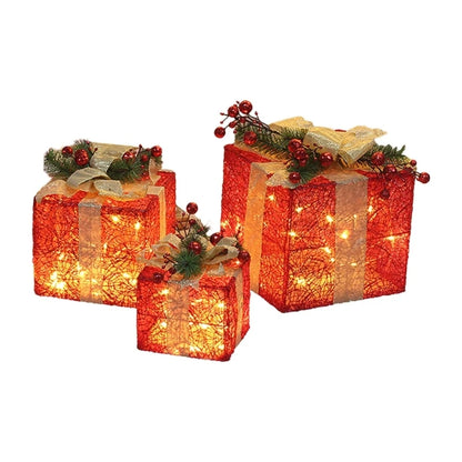 Christmas Decoration Gift Box Ornament With Bowknot 3pcs