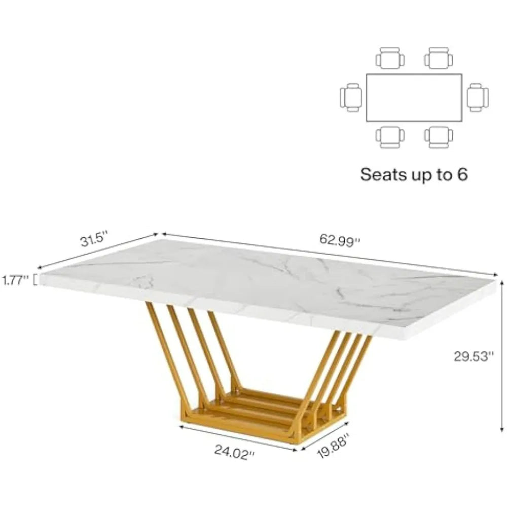 Dining Table for 4-6 People, 63-Inch Modern Rectangular Wood