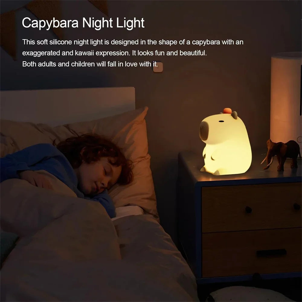 Silicone Capybara Night Lights Portable USB Rechargeable Touch Control Lamp with Timing Function