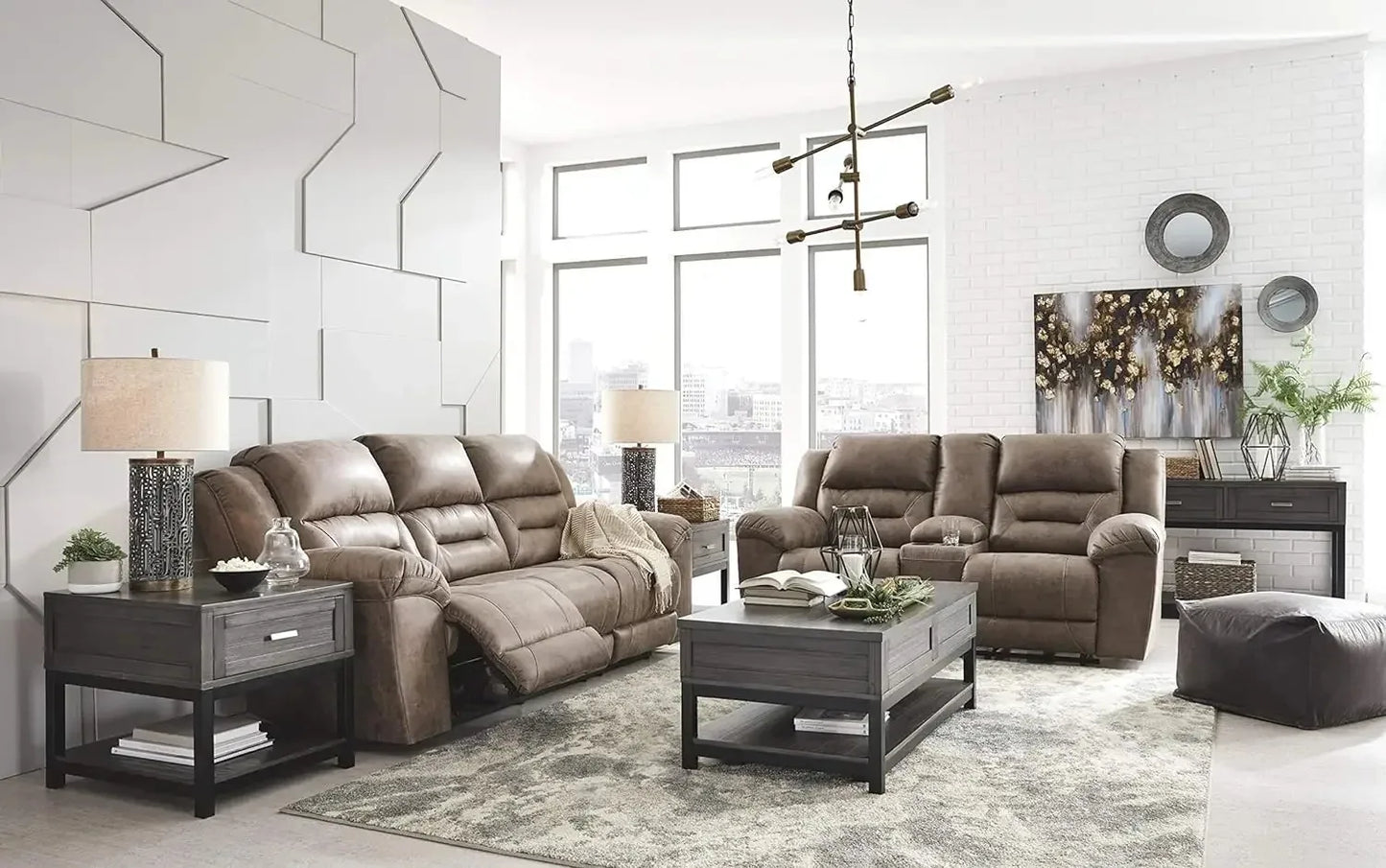 Signature Design by Ashley Stoneland Faux Leather Manual Double Reclining Loveseat with Center Console