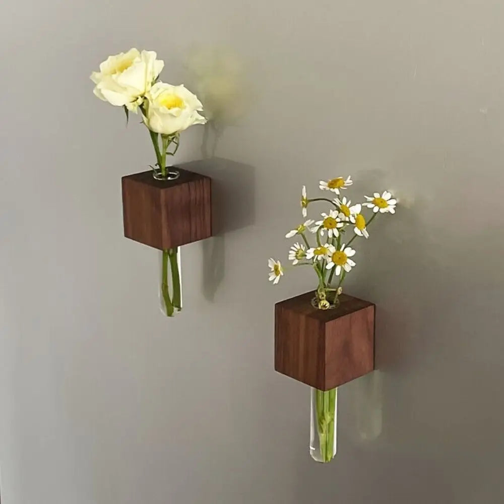 Wooden Test Tube Vase DIY Flower Arrangement Magnetic Simulation Flower Vase