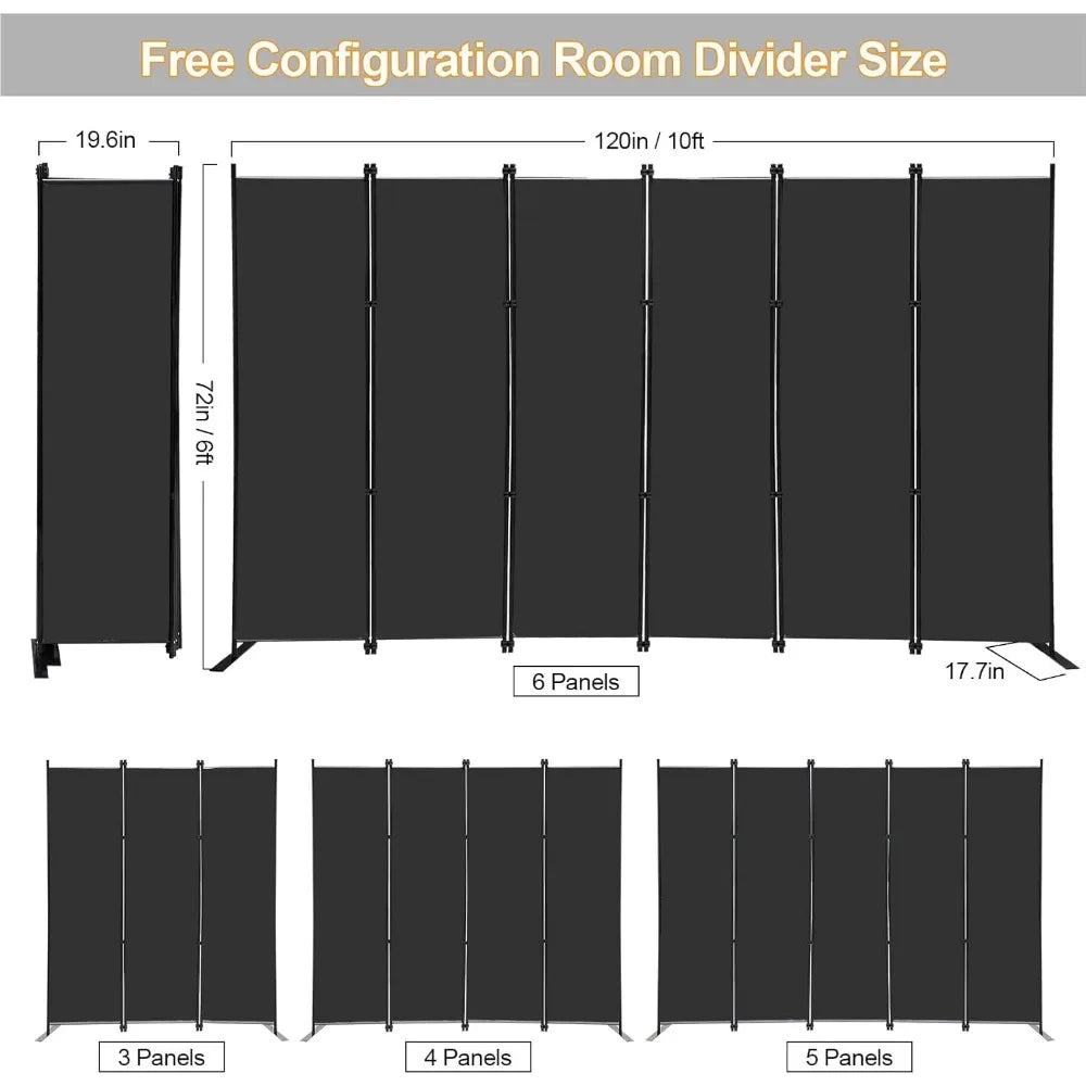 6 Panel Folding Privacy Screen 9ft Wide, 6ft Tall Room Divider Portable Wall Dividers