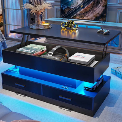 Coffee Tables 40" Lift Top with 2 Fabric Drawers & LED Lights