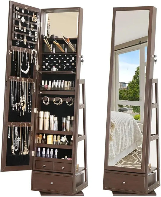 360 Swivel Full Length Mirror Jewelry Cabinet Standing Within